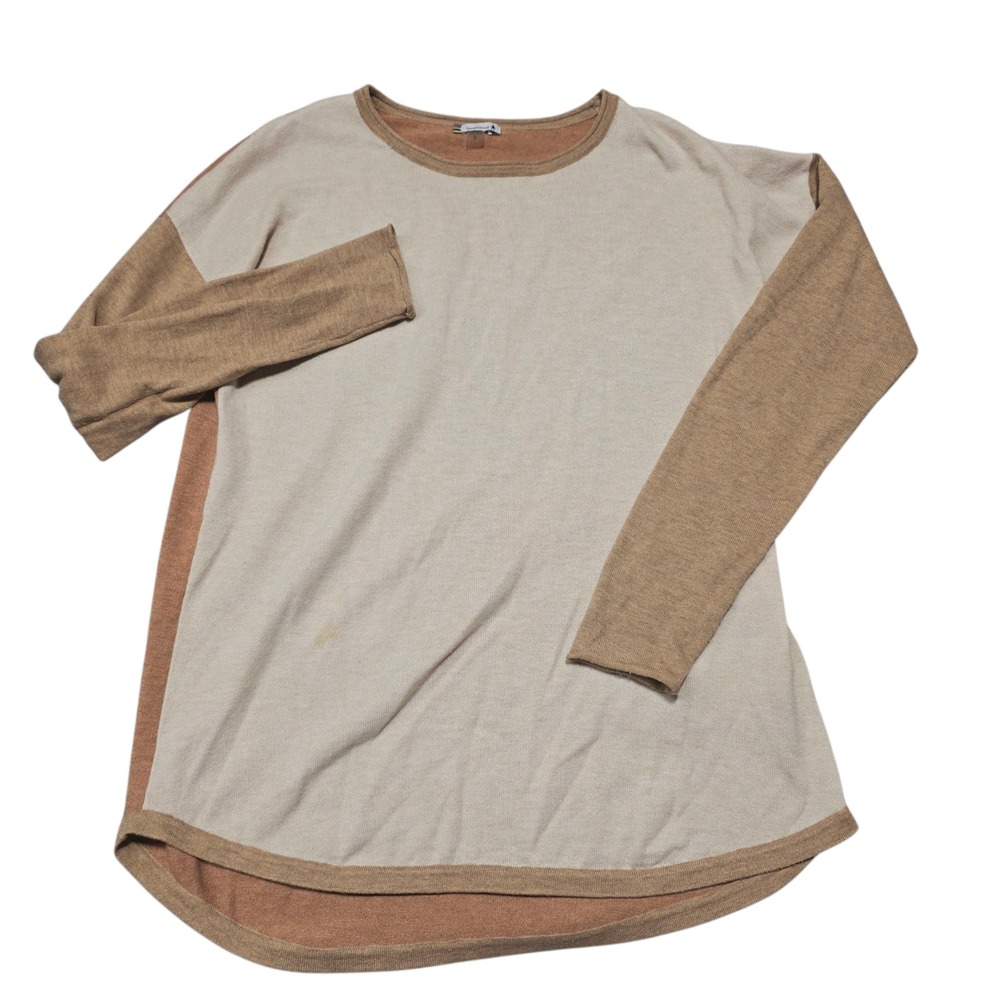 Smartwool Womens Beige Brown Wool Blend Long Sleeve‎ Colorblock Sweater L